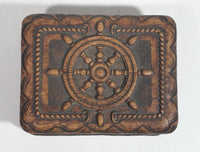 Vintage Syroco Captain Ship's Wheel Boat Brown Wood Trinket Keepsake Box Nautical Collectible