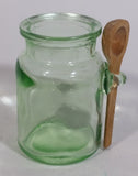 Vintage Vaseline Uranium Style Green Glass Jar With Wooden Spoon