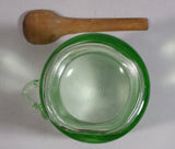 Vintage Vaseline Uranium Style Green Glass Jar With Wooden Spoon