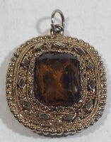 Vintage Brown Smoky Topaz Gemstone In Gold Tone Metal Necklace Pendant