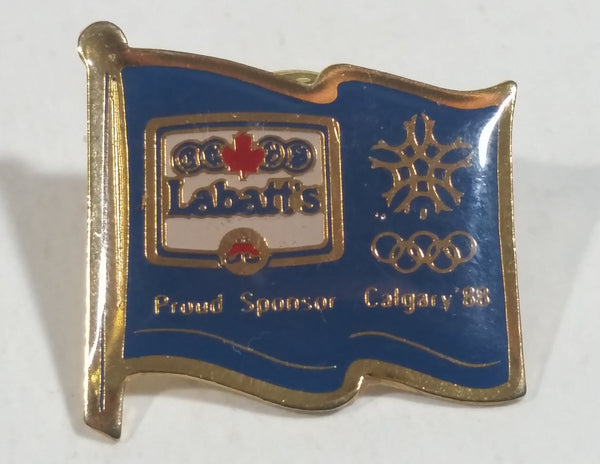 1988 Calgary Olympic Winter Games Labatt's Blue Beer Flag Shaped Enamel Metal Pin