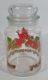 Vintage 1980 American Greetings Strawberry Shortcake's Pink Kitty Cat Pet Crawling On Strawberries 'Delicious' 7" Tall Glass Jar with Lid