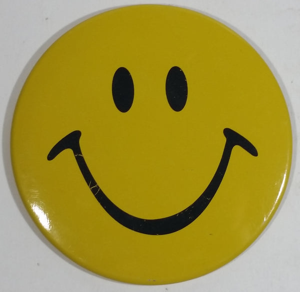 Large 4" Diameter Yellow Smiley Face Emoji Round Button Pin