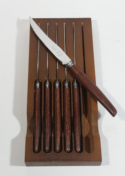 Vintage Sheffield England Premier Stainless Steel Knife Knives Set of 6 in Wood Holder