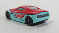 2013 Hot Wheels Track Aces Symbolic Red and Teal Light Blue Die Cast Toy Car Vehicle