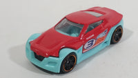 2013 Hot Wheels Track Aces Symbolic Red and Teal Light Blue Die Cast Toy Car Vehicle