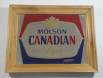 Vintage Molson Canadian Lager Beer Biere 11" x 14" Wooden Framed Advertising Mirror Pub Lounge Bar Collectible