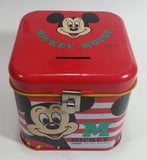 Rare Vintage 1970s Melody Disney Mickey Mouse Red and White Tin Metal Coin Bank