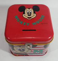 Rare Vintage 1970s Melody Disney Mickey Mouse Red and White Tin Metal Coin Bank