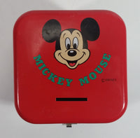 Rare Vintage 1970s Melody Disney Mickey Mouse Red and White Tin Metal Coin Bank