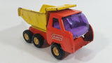 Vintage Buddy L Construction Orange and Yellow Dump Truck Pressed Steel Toy Car Vehicle - Missing front grill