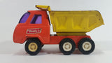 Vintage Buddy L Construction Orange and Yellow Dump Truck Pressed Steel Toy Car Vehicle - Missing front grill
