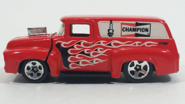 2010 Hot Wheels HW Performance 1956 Ford Truck Champion Spark Plugs Red Die Cast Toy Car Hot Rod Vehicle