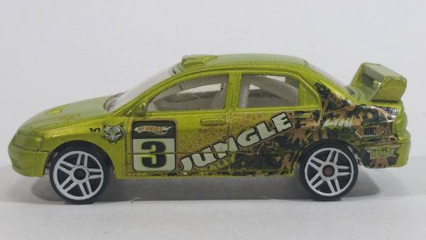 2010 Hot Wheels Jungle Rally Mitsubishi EVO Lancer Evolution 7 Lime Green Satin Metallic Antifreeze Die Cast Toy Car Vehicle