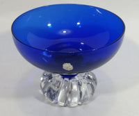 Beautiful Cobalt Blue Glass Candy or Dessert Sundae Bowl with Clear Glass Sliced Fruit Style Pedestal Base