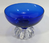 Beautiful Cobalt Blue Glass Candy or Dessert Sundae Bowl with Clear Glass Sliced Fruit Style Pedestal Base