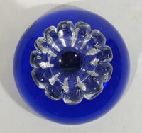 Beautiful Cobalt Blue Glass Candy or Dessert Sundae Bowl with Clear Glass Sliced Fruit Style Pedestal Base