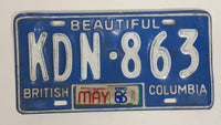 1986 Expo86 Beautiful British Columbia Blue with White Letters Vehicle License Plate - KDN 863