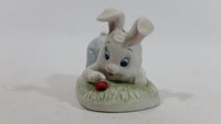 Very Cute and Curious Bunny Rabbit Touching Red Lady Bug Ceramic Figurine Decorative Ornament