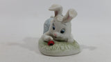 Very Cute and Curious Bunny Rabbit Touching Red Lady Bug Ceramic Figurine Decorative Ornament