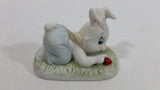Very Cute and Curious Bunny Rabbit Touching Red Lady Bug Ceramic Figurine Decorative Ornament