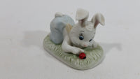 Very Cute and Curious Bunny Rabbit Touching Red Lady Bug Ceramic Figurine Decorative Ornament