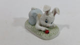 Very Cute and Curious Bunny Rabbit Touching Red Lady Bug Ceramic Figurine Decorative Ornament