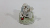 Very Cute and Curious Bunny Rabbit Touching Red Lady Bug Ceramic Figurine Decorative Ornament