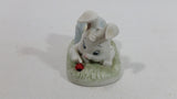 Very Cute and Curious Bunny Rabbit Touching Red Lady Bug Ceramic Figurine Decorative Ornament