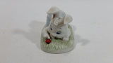 Very Cute and Curious Bunny Rabbit Touching Red Lady Bug Ceramic Figurine Decorative Ornament
