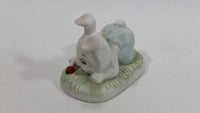 Very Cute and Curious Bunny Rabbit Touching Red Lady Bug Ceramic Figurine Decorative Ornament