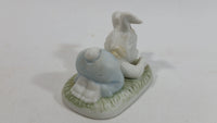 Very Cute and Curious Bunny Rabbit Touching Red Lady Bug Ceramic Figurine Decorative Ornament