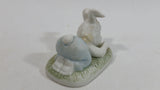 Very Cute and Curious Bunny Rabbit Touching Red Lady Bug Ceramic Figurine Decorative Ornament