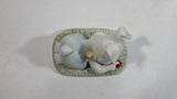 Very Cute and Curious Bunny Rabbit Touching Red Lady Bug Ceramic Figurine Decorative Ornament