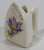 Winnipeg, Manitoba Ceramic Iron Shaped Purple Floral Decor Toothpick Holder Souvenir Travel Collectible