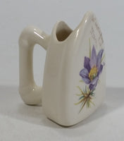 Winnipeg, Manitoba Ceramic Iron Shaped Purple Floral Decor Toothpick Holder Souvenir Travel Collectible