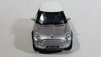 New Ray Mini Cooper Grey Silver Die Cast 1/43 Scale Pull Back Friction Motorized Toy Car Vehicle with Opening Doors - Damage to Drivers Side Headlight