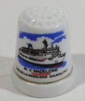 M.V. Madeleine Ship Boat Porcelain Gold Trimmed White Thimble Souvenir Travel Collectible