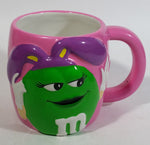 2003 Effem The Jelly Bean Factory M & M's Chocolate Candy Coated Snacks Hand Painted Pink Ceramic Coffee Mug with Green Character