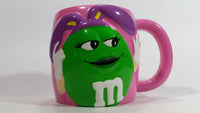 2003 Effem The Jelly Bean Factory M & M's Chocolate Candy Coated Snacks Hand Painted Pink Ceramic Coffee Mug with Green Character