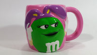 2003 Effem The Jelly Bean Factory M & M's Chocolate Candy Coated Snacks Hand Painted Pink Ceramic Coffee Mug with Green Character