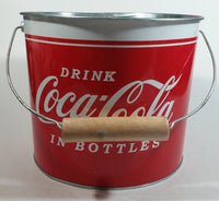 2009 Drink Coca-Cola In Bottles 7" Tall Red White Metal Pail with Wooden Handle Coke Cola Soda Pop Collectible