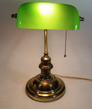 Vintage Style Curved Green Glass on Brass Bankers Desk Lamp 14 1/2" Tall