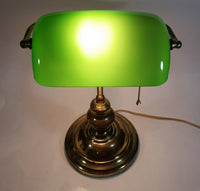 Vintage Style Curved Green Glass on Brass Bankers Desk Lamp 14 1/2" Tall