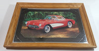 Rare 1957 Red Corvette Hard Top Classic Car Wood Framed Advertising Mirror Collectible