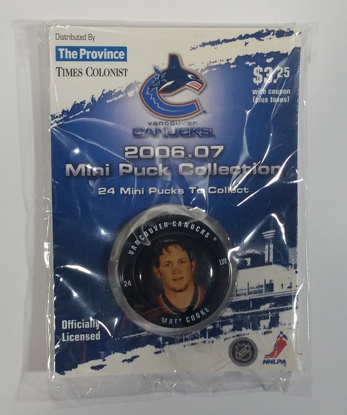 2006 - 07 The Province Time Colonist NHL Ice Hockey Mini Puck Collection Vancouver Canucks Matt Cooke New sealed in Package