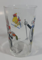 1990 Warner Bros. Looney Tunes Tweety Bird Sylvester The Cat Bugs Bunny Skiing Themed Cartoon Character 4" Tall Glass Cup TV Show Collectible