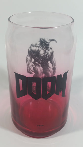 Doom Computer and Video Game Can Shaped Red and Clear 5 1/4" Tall Glass Cup