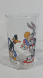 1990 Warner Bros. Looney Tunes Porky Pig Daffy Duck Bugs Bunny Ice Hockey Themed Cartoon Character 4" Tall Glass Cup TV Show Collectible