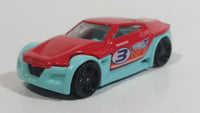 2013 Hot Wheels Track Aces Symbolic Red and Teal Light Blue Die Cast Toy Car Vehicle